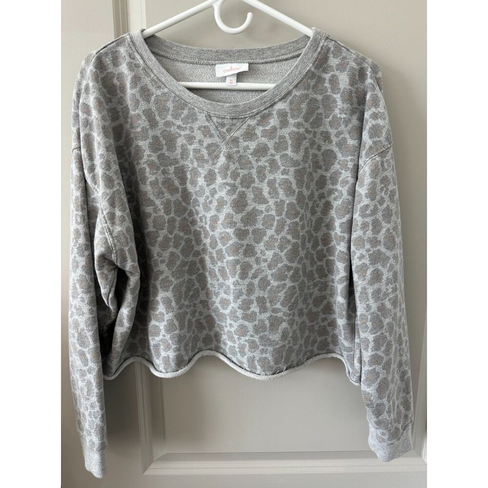 Colsie Grey Leapord Animal Scoopneck Cutoff Sweatshirt Women's Sz XL